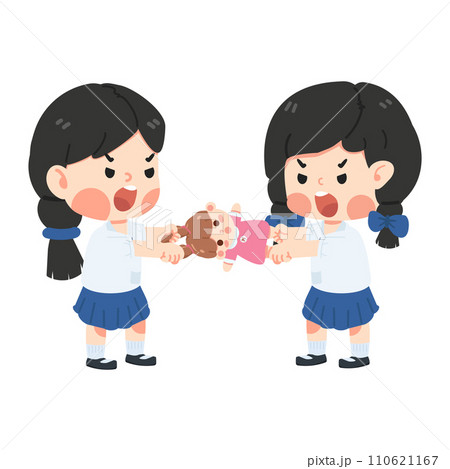 girl student pulling doll with friend and feel angry girl student pulling doll with friend and feel angry 110621167