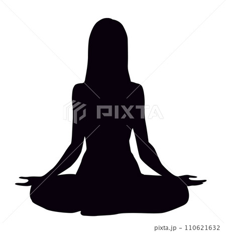 ヨガの「安楽座のポーズ」をする女性シルエット 110621632