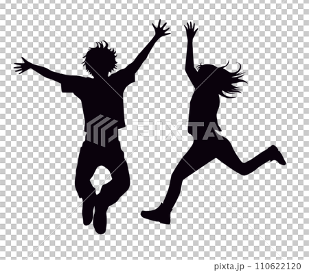 跳躍的男人和女人的剪影 跳躍的男人和女人的剪影 110622120