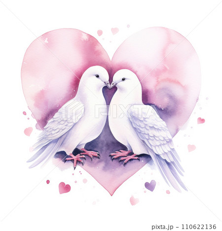 Two white watercolor doves in loveのイラスト素材 [110622136
