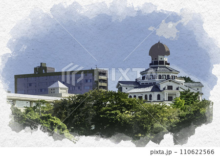 水彩画風 三国湊 坂井市龍翔博物館と三国オーシャンリゾートホテル 福井県坂井市 水彩画風 三国湊 坂井市龍翔博物館と三国オーシャンリゾートホテル 福井県坂井市 110622566