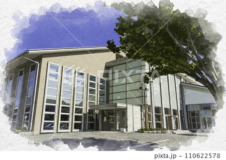 水彩画風 三国湊 三国町商工会館 福井県坂井市 水彩画風 三国湊 三国町商工会館 福井県坂井市 110622578