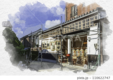 水彩画風 三国湊 上八町通りの町並み 福井県坂井市 水彩画風 三国湊 上八町通りの町並み 福井県坂井市 110622747