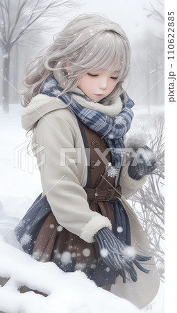 AIイラスト　雪舞う世界の美少女76 110622885
