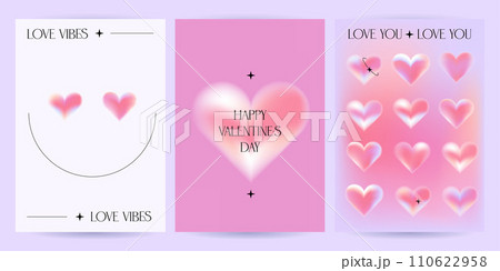 Happy Valentine's Day greeting card set with blurry Gradient hearts. Typography poster in y2k aesthetic. Social media template. Sale promotion. Fashion advertising banner. Trendy vector illustration. Happy Valentine's Day greeting card set with blurry Gradient hearts. Typography poster in y2k aesthetic. Social media template. Sale promotion. Fashion advertising banner. Trendy vector illustration. 110622958