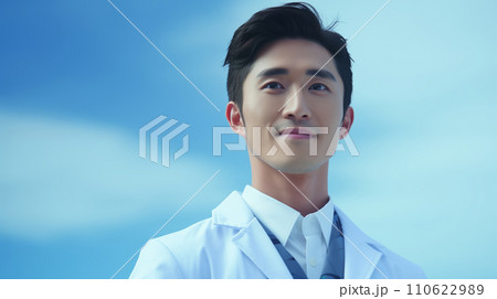 白衣を着た若い男性 110622989