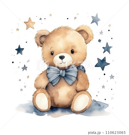 Cute watercolor little teddy bear on white background 110623065