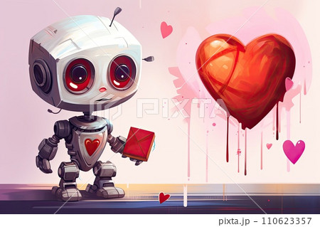 AI-generated content. cute little robot on valentines day illustration AI-generated content. cute little robot on valentines day illustration 110623357