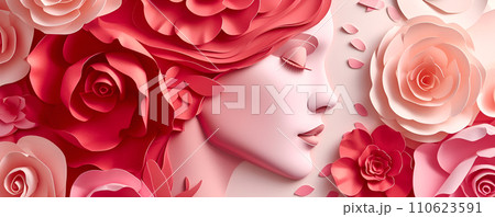 AI-generated content. International women's day - diverse group of females, paper cut out style, top view 110623591