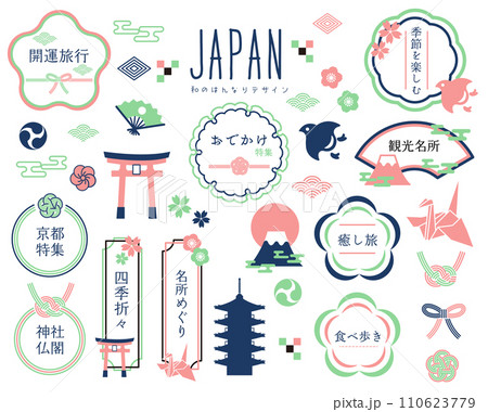 日本や旅行に関する華やかでかわいいフレームのベクターイラスト素材 日本や旅行に関する華やかでかわいいフレームのベクターイラスト素材 110623779