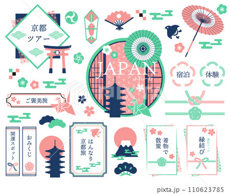 日本や旅行に関する華やかでかわいいフレームのベクターイラスト素材 日本や旅行に関する華やかでかわいいフレームのベクターイラスト素材 110623785