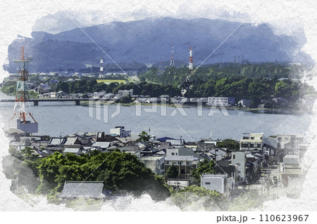 水彩画風 三国湊の町並み 上ハ町周辺 福井県坂井市 水彩画風 三国湊の町並み 上ハ町周辺 福井県坂井市 110623967
