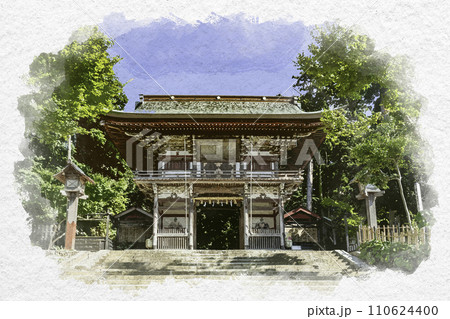 水彩画風　三國神社　随身門　福井県坂井市 110624400