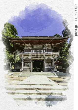 水彩画風　三國神社　随身門　福井県坂井市 110624402