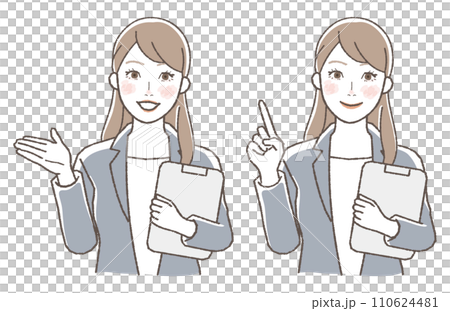 一組女企業家微笑著解釋上半身的插圖。 110624481
