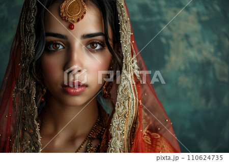 portrait of a young beautiful indian woman with sari portrait of a young beautiful indian woman with sari 110624735