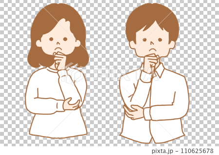 A woman and a man who look worried and thinking 110625678