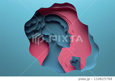 silhouette of a woman made with paper cut. Women's day concept silhouette of a woman made with paper cut. Women's day concept 110625788