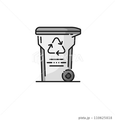 Waste recycling bin, clean environment linear icon. Trash and waste recycling industry, ecology and environment protection outline vector icon or pictogram with garbage container bin 110625818