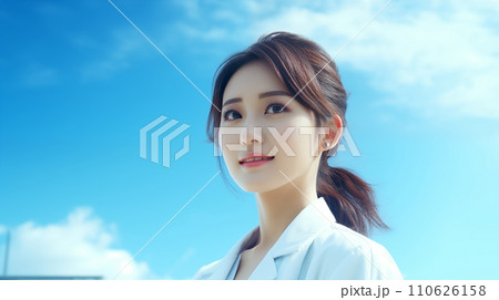 白衣を着た若い女性 110626158