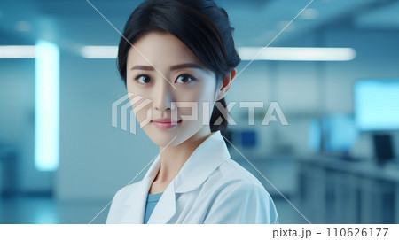 白衣を着た若い女性 110626177