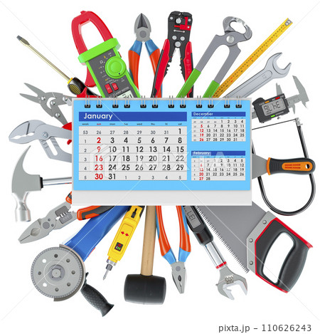 Construction tools with calculator, 3D rendering 110626243