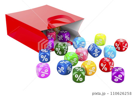 Shopping bag with discount cubes, 3D rendering Shopping bag with discount cubes, 3D rendering 110626258