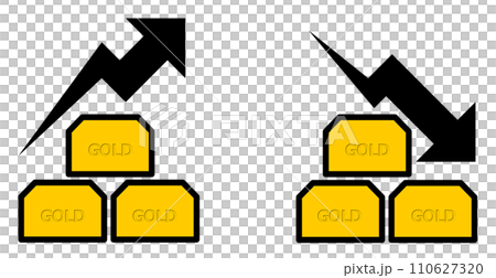 金相場の値上げと値下の変動を矢印で示すイラスト 110627320
