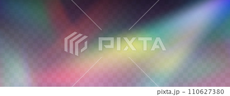 Blurred rainbow refraction overlay effect. Light lens prism effect on transparent background. Holographic reflection, crystal flare leak shadow overlay. Vector abstract illustration. Blurred rainbow refraction overlay effect. Light lens prism effect on transparent background. Holographic reflection, crystal flare leak shadow overlay. Vector abstract illustration. 110627380