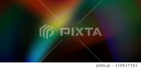 Blurred rainbow refraction overlay effect. Light lens prism effect on black background. Holographic reflection, crystal flare leak shadow overlay. Vector abstract illustration. 110627381