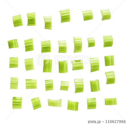 Sliced fresh celery isolated on white background. 110627866