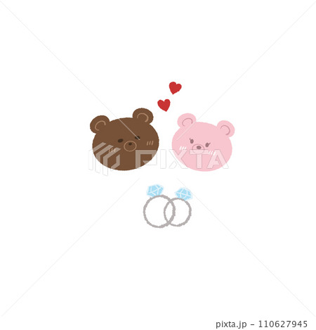 結婚式で愛しあう2匹のくまのぬいぐるみと二つのダイヤモンドの婚約指輪 110627945
