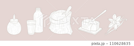 Hand Drawn Baking Ingredient and Product Sketch Vector Set 110628635