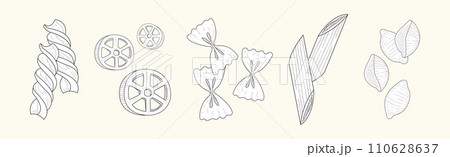 Italian Pasta Different Types Hand Drawn Vector Set 110628637