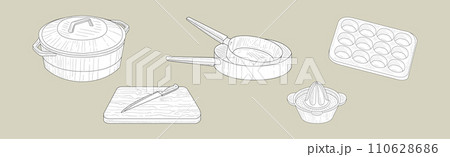 Hand Drawn Cooking Tool and Element Vector Set 110628686
