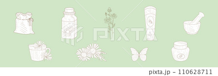 Hand Drawn Organic Cosmetics Ingredients and Herbs in Sketch Style Vector Set Hand Drawn Organic Cosmetics Ingredients and Herbs in Sketch Style Vector Set 110628711