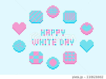 ドット絵スイーツ模様のホワイトデーイラスト 110628802