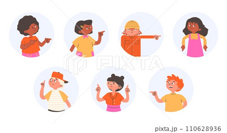 Kids show hands gesture with the index fingers, set of cartoon vector 110628936