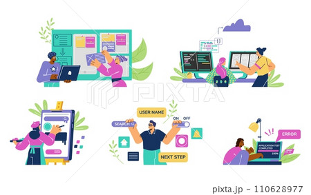 Skilled development team building mobile app flat vector illustration isolated. 110628977