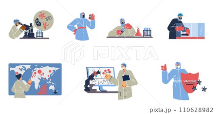 Set of virologist people working flat style, vector illustration 110628982
