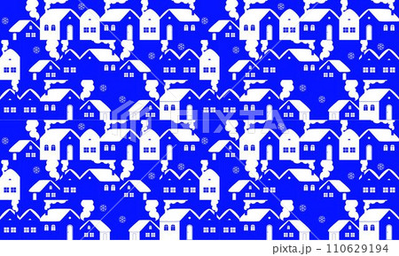 Graphic Christmas pattern. Holidays 2024 postcard. Cozy winter village. 110629194
