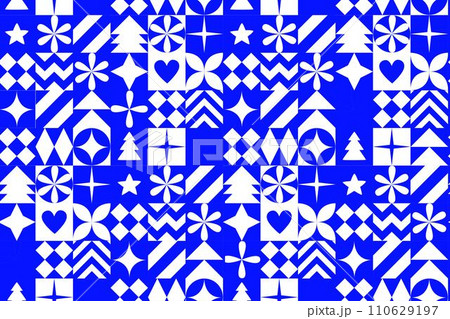 Graphic Christmas seamless pattern. Holidays 2024 postcard. Square Line icons 110629197