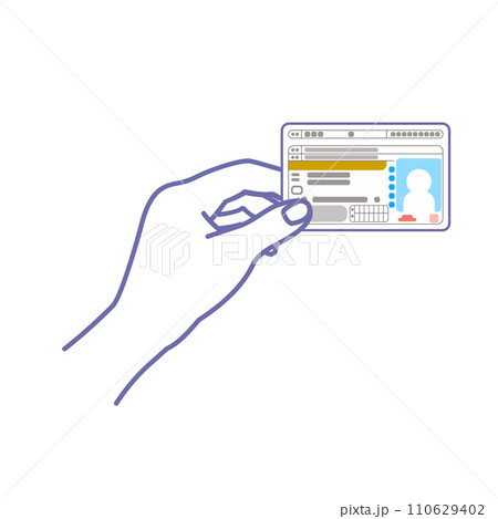 ベクターイラスト:運転免許証を持つ手_線画 ベクターイラスト:運転免許証を持つ手_線画 110629402