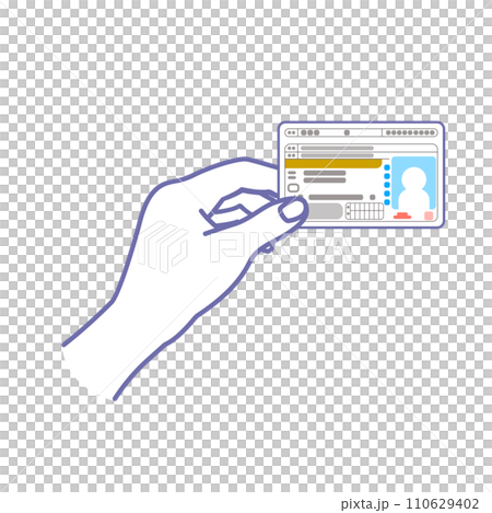 ベクターイラスト:運転免許証を持つ手_線画 ベクターイラスト:運転免許証を持つ手_線画 110629402