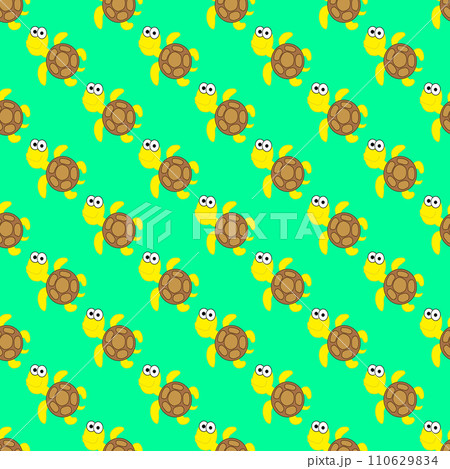 Turtle seamless pattern on the green background 110629834