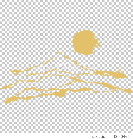 Golden Mt. Fuji and sun illustration material vector 110630460