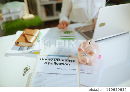 Modern business woman in green office working on laptop Modern business woman in green office working on laptop 110630633