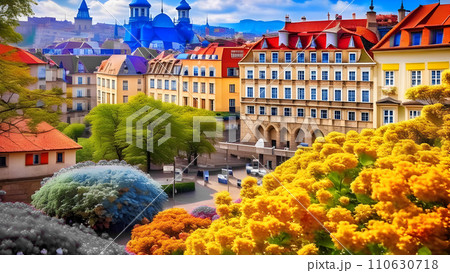 View of the old town in spring. Prague, Czech Republic. AI generated 110630718