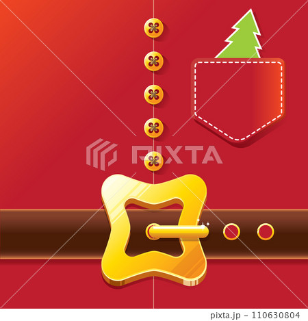 vector merry christmas classic red cartoon background with santa claus belt and golden buckle. vector christmas banner , flyer or poster background with copy space for greeting text and advertising 110630804