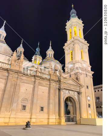 Basilica of Our Lady of the Pillar illuminated at night, Zaragoza, Spain. Basilica of Our Lady of the Pillar illuminated at night, Zaragoza, Spain. 110630830